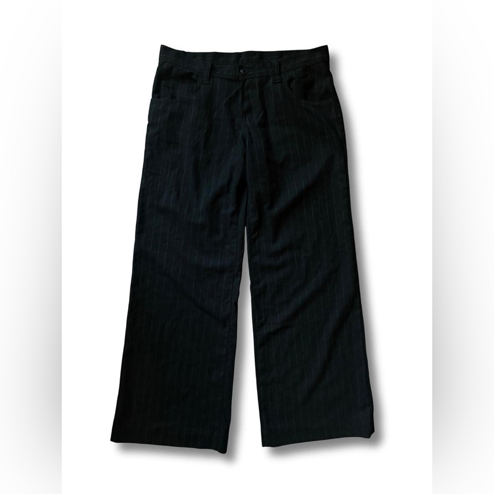 Black Pinstripe Wide-Leg Pants